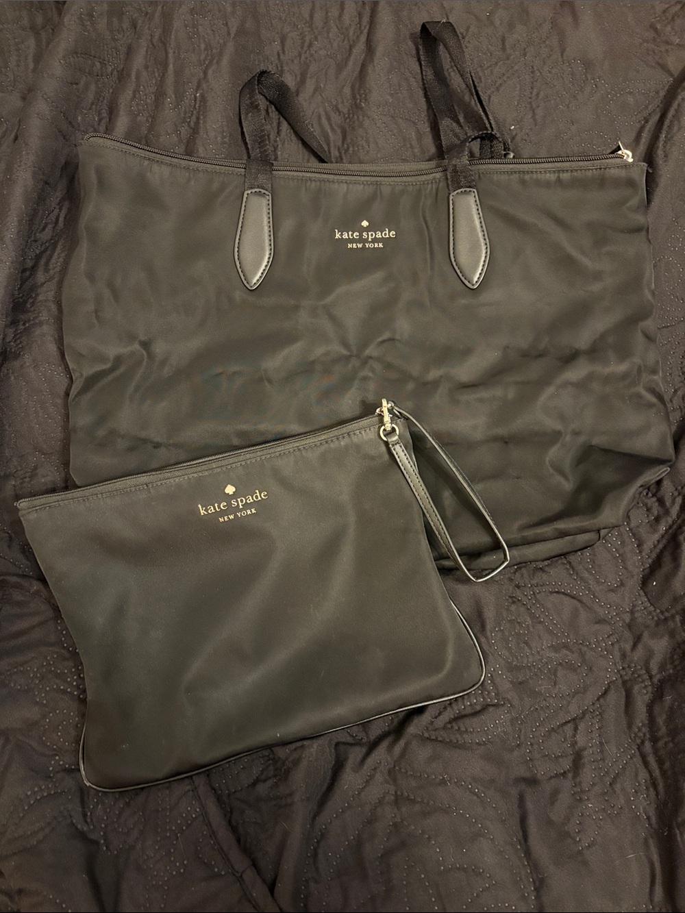 kate spade black nylon tote with wristlet pouch